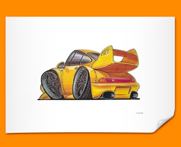 Porsche 911 GT Car Caricature Illustration Poster