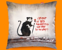 Banksy Out Of Bed Rat Funky Sofa Cushion 45x45cm