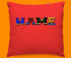 Red Superhero Personalised Childrens Name Sofa Cushion