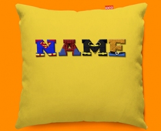 Yellow Superhero Personalised Childrens Name Sofa Cushion