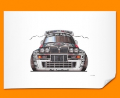 Lancia Intergrale Car Caricature Illustration Poster