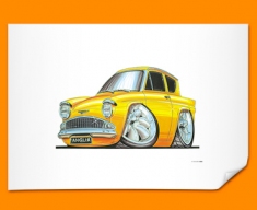 Ford Anglia Car Caricature Illustration Poster