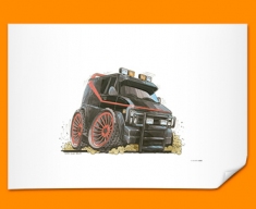A Team Car Caricature Illustration Poster