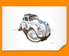 Herbie Beetle Car Caricature Illustration Poster