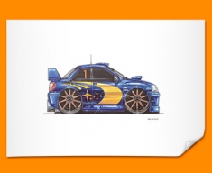 Subaru Rally Side Car Caricature Illustration Poster